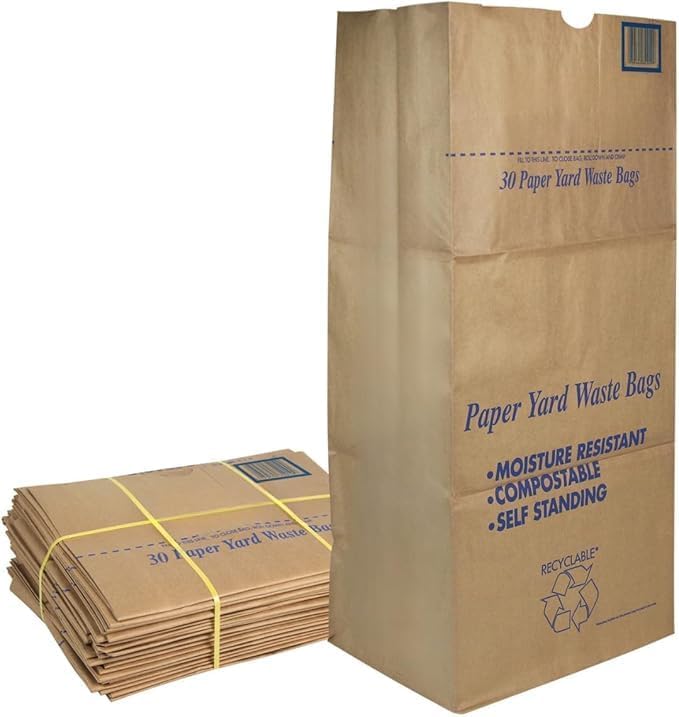 Necessia 30 Gallon Lawn & Leaf 2-Ply Heavy-Duty Yard Waste Compost Refuse Paper Bags, Eco-Friendly, Tear Resistant, Self Standing, Biodegredable, Made in USA, 15 Count - Image 1
